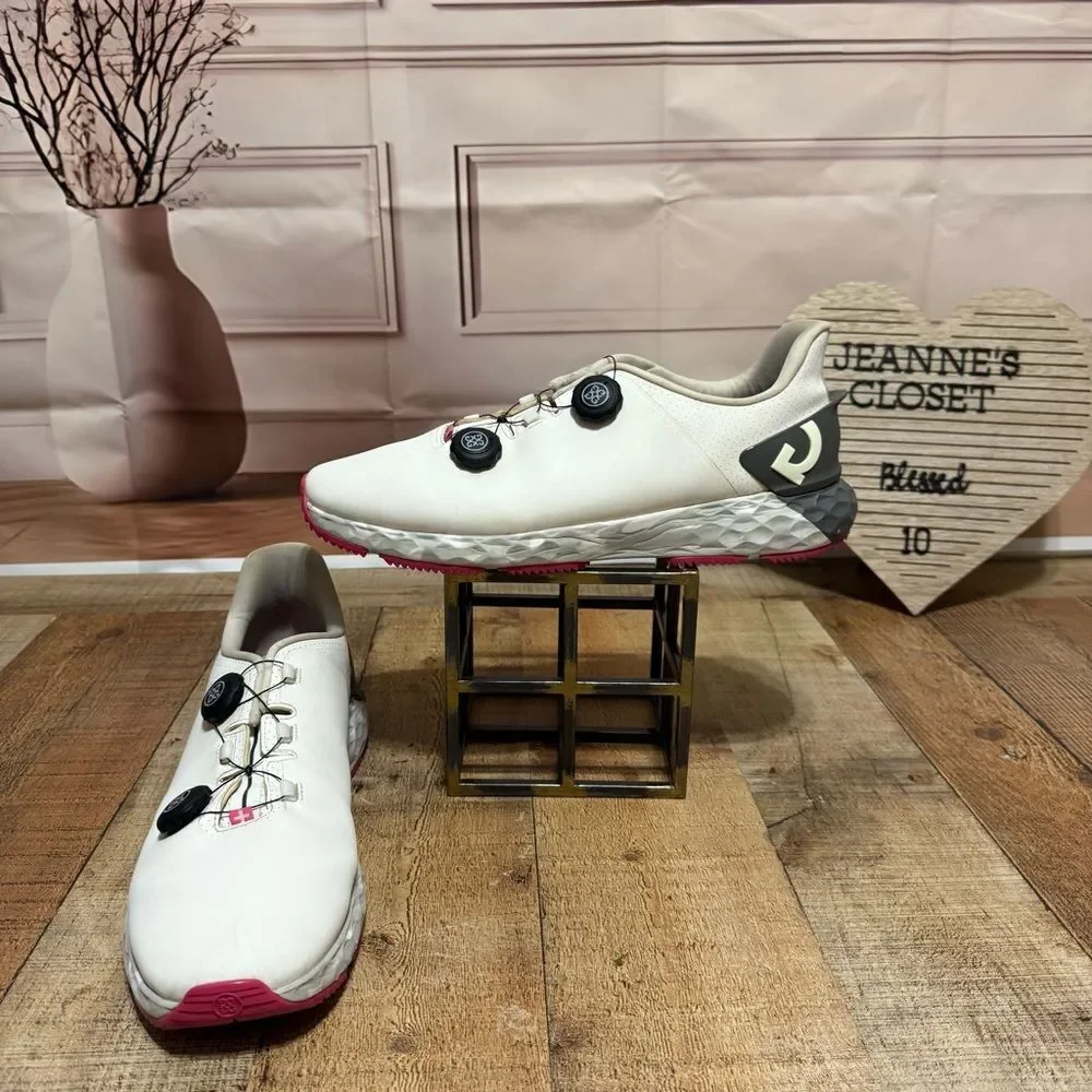 G/Fore G/Drive Golf Shoes Snow White Pink Men's Size 14 PRAY FOR BIRDIES